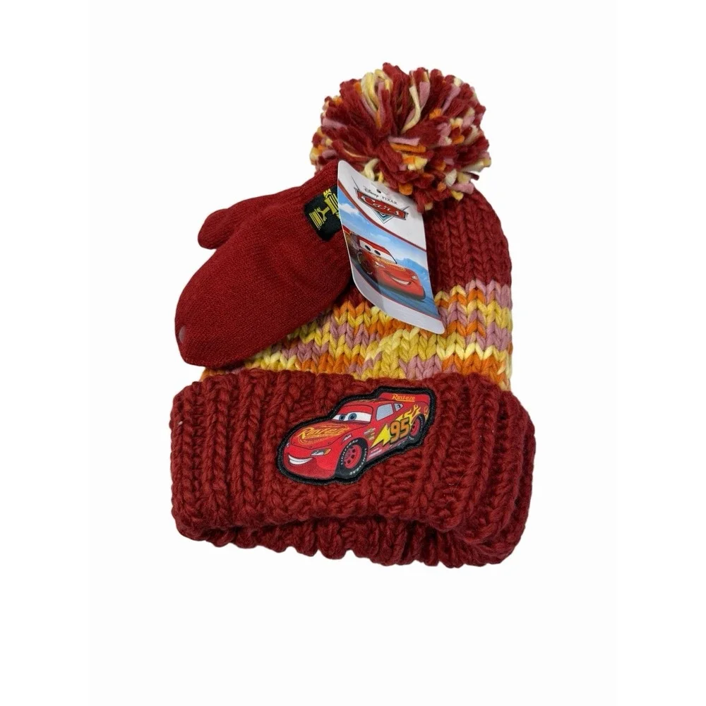 disney cars boys knit winter hat beanie with mittens size 2T - 5T toddler